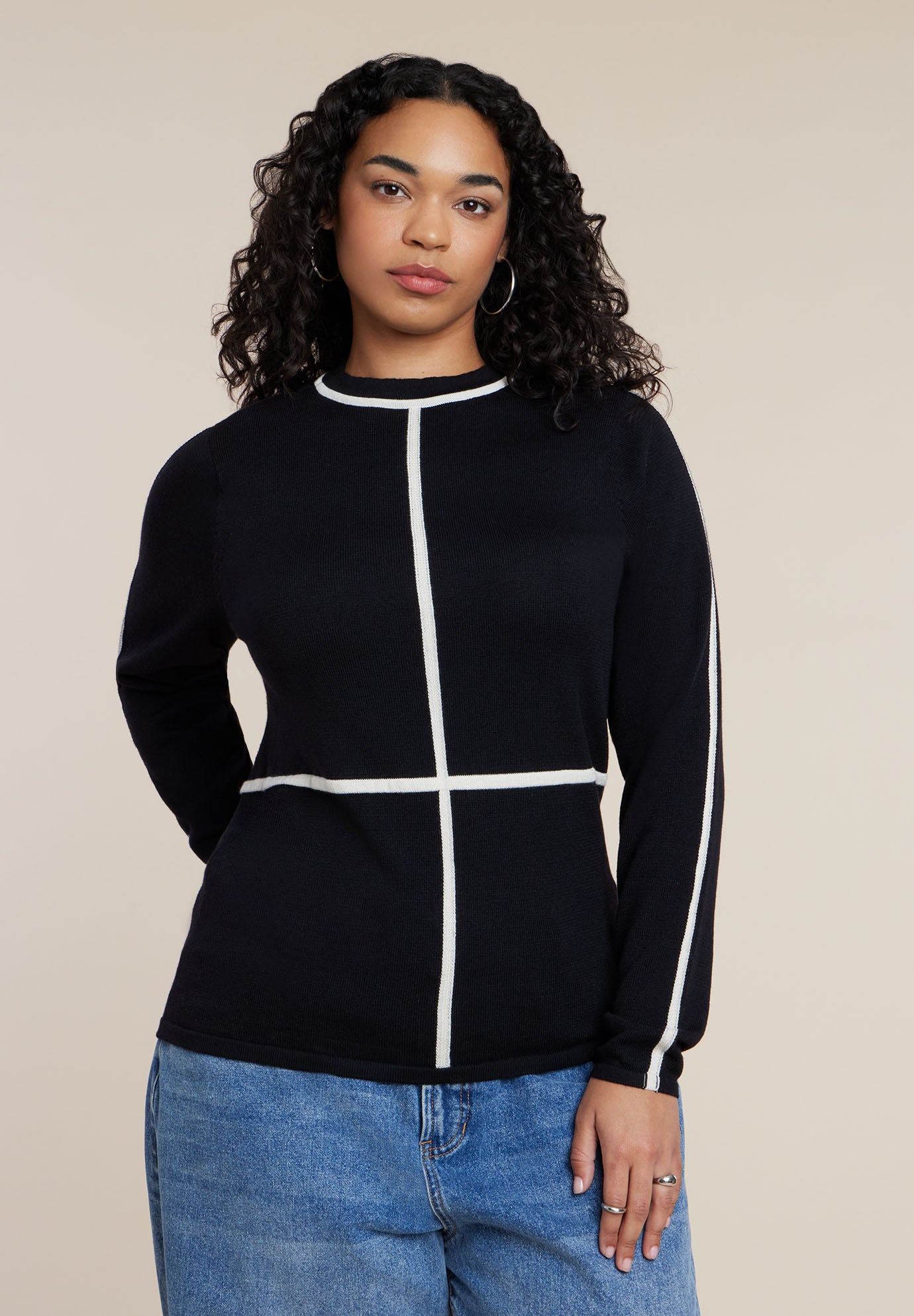 Contrast Line Detail Turtleneck Sweater image number 0