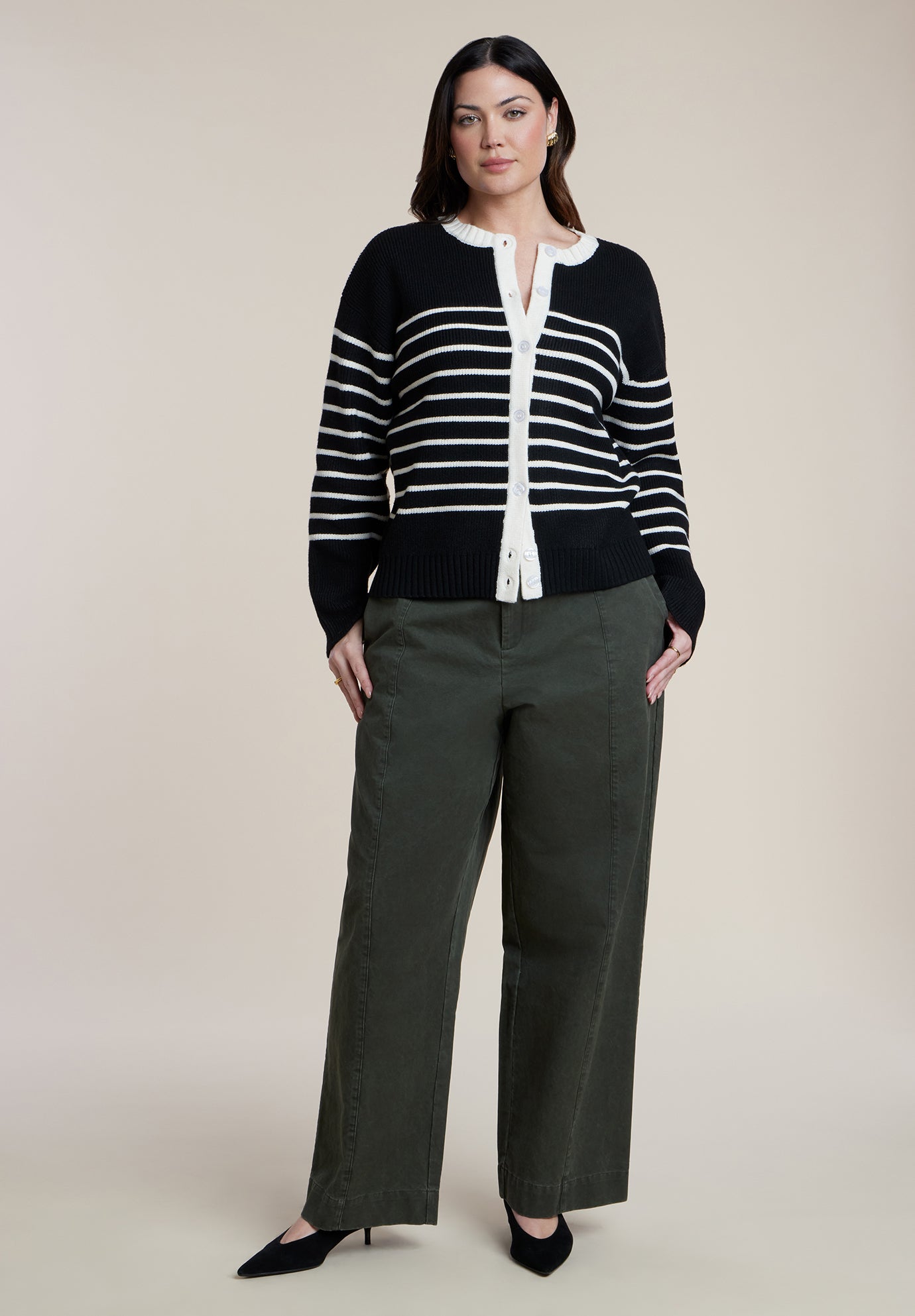 Striped Crewneck Cardigan image number 3