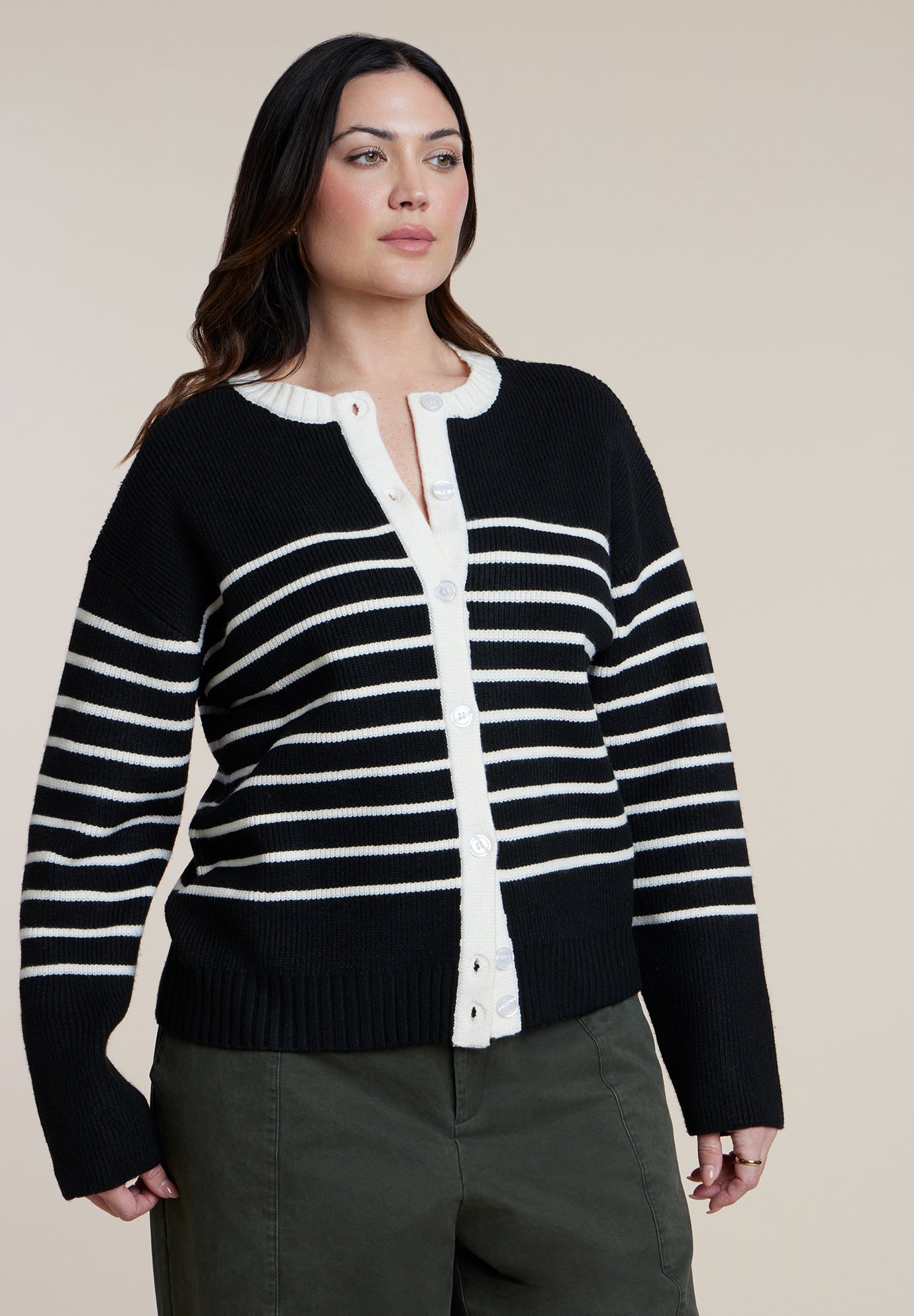 Striped Crewneck Cardigan image number 0