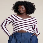 Striped Wrap Front Cropped Sweater image number null
