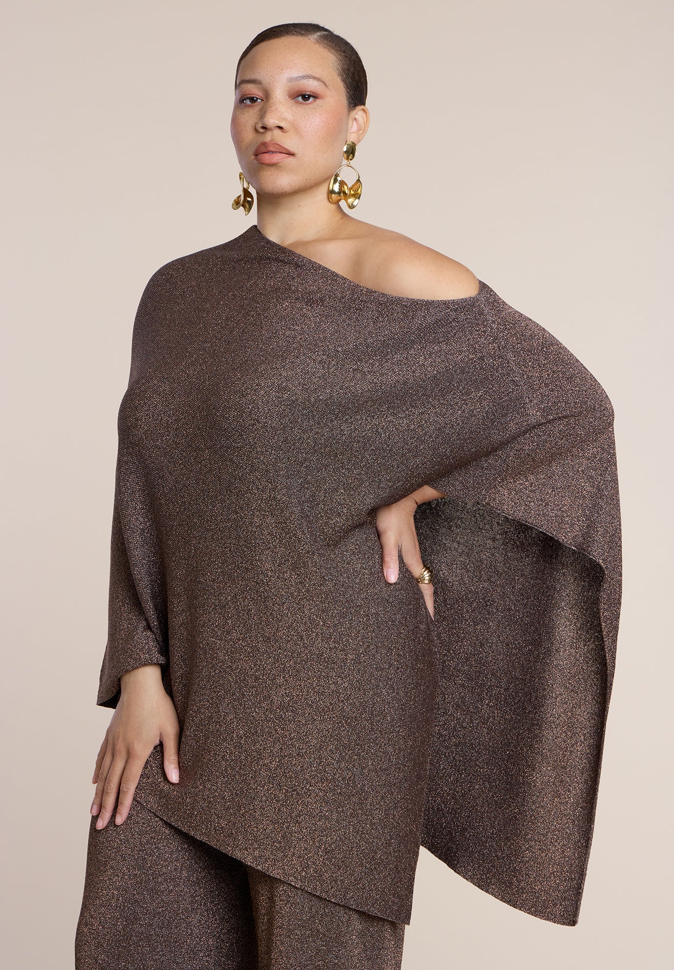 Asym Sheer Shimmer Knit Cape image number 1