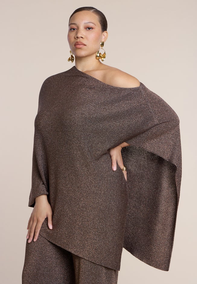 Asym Sheer Shimmer Knit Cape image number 1
