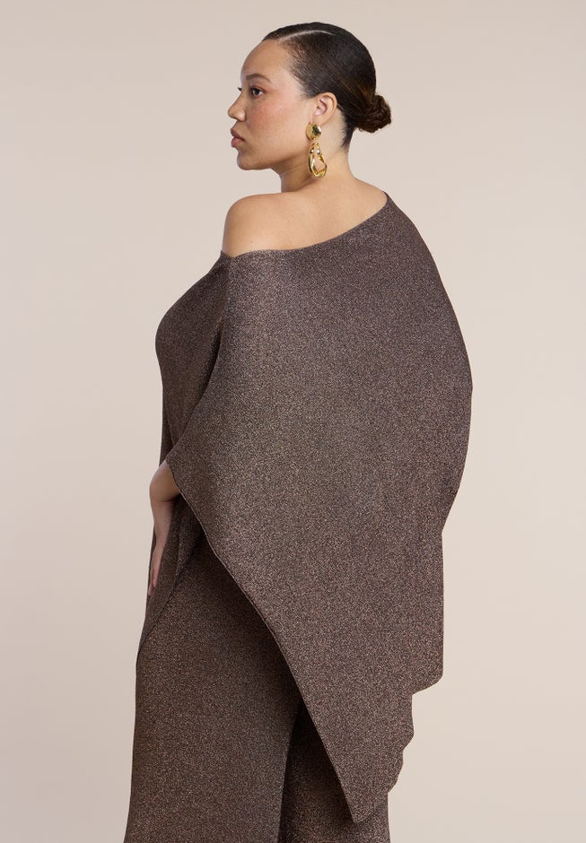 Asym Sheer Shimmer Knit Cape image number 2