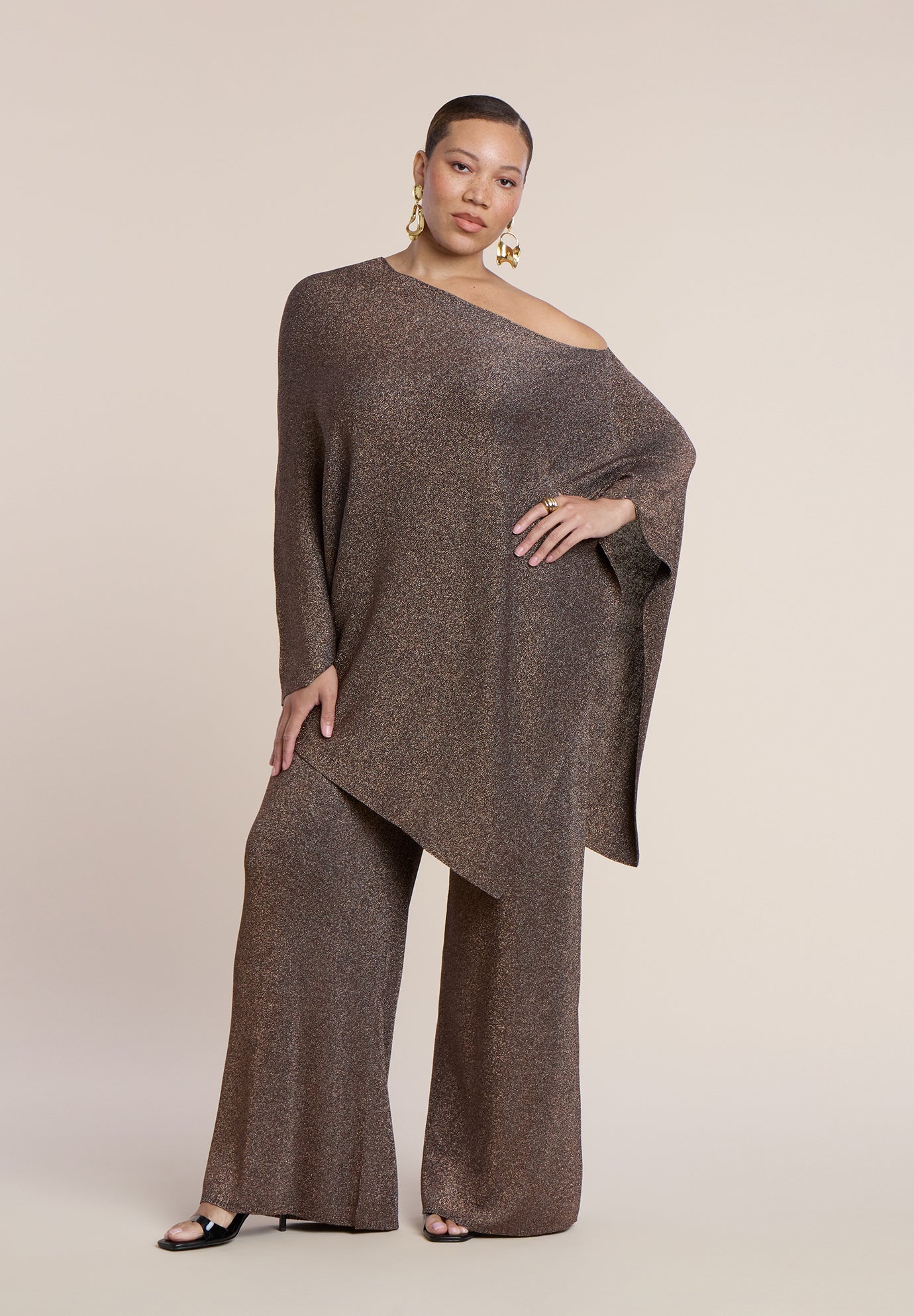 Asym Sheer Shimmer Knit Cape image number 3