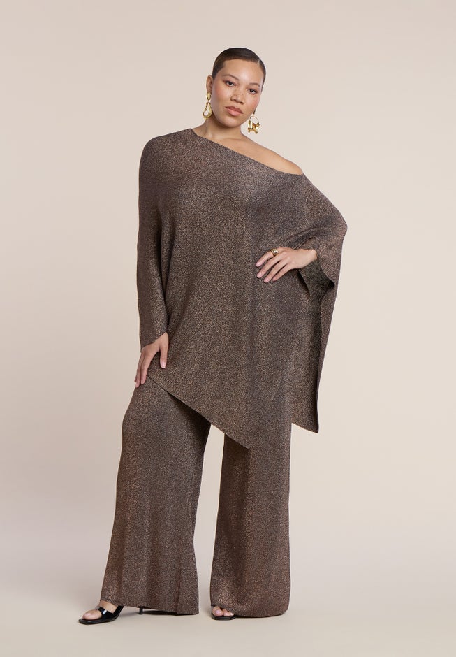 Asym Sheer Shimmer Knit Cape image number 3