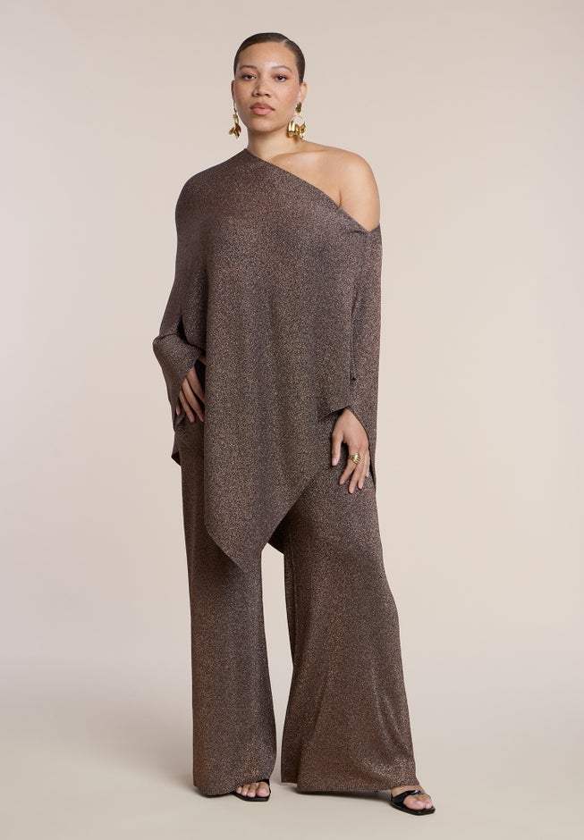 Asym Sheer Shimmer Knit Cape image number 4