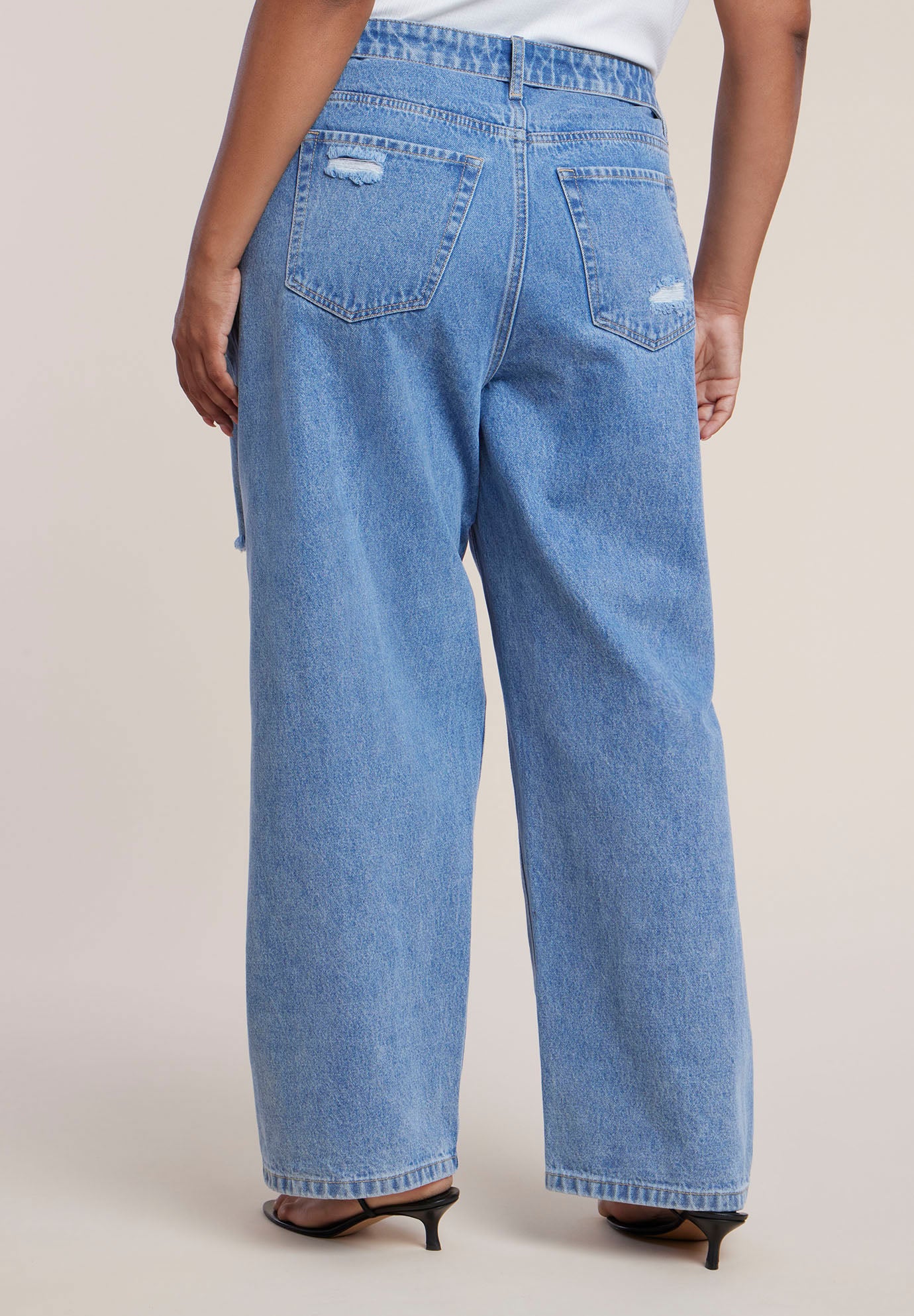 Foldover Waistband Distressed Straight-Leg Jean image number 1