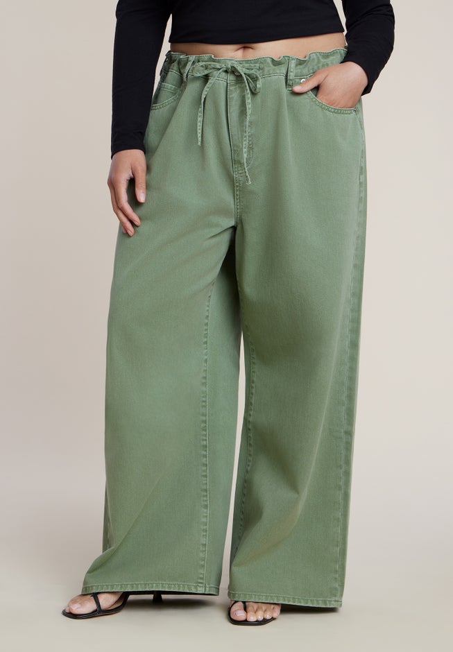 Drawstring Waist Lightweight Wide-Leg Jean image number 1