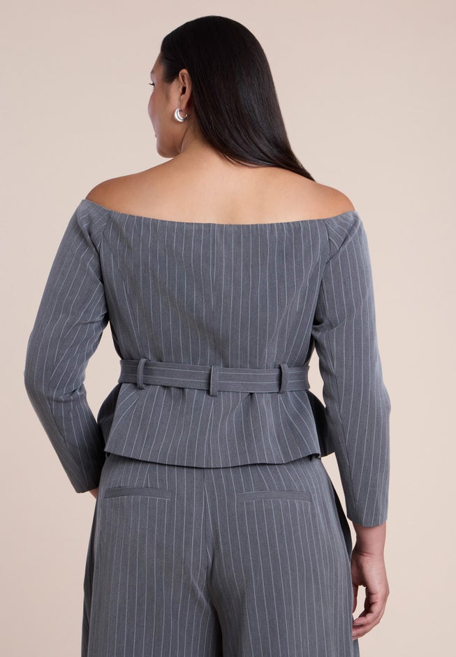 Off The Shoulder Belted Blazer Top image number 1