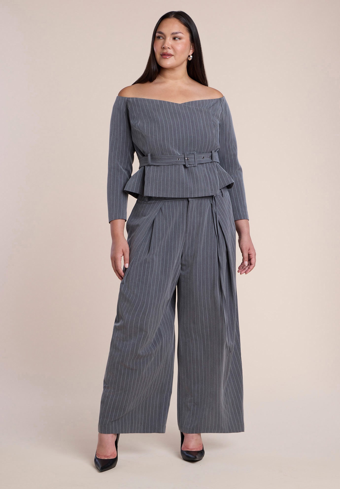 Off The Shoulder Belted Blazer Top image number 2