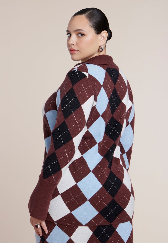 Argyle Intarsia Collared Cardigan image number 1