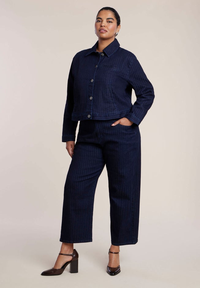 Striped Denim Trucker Jacket image number 3