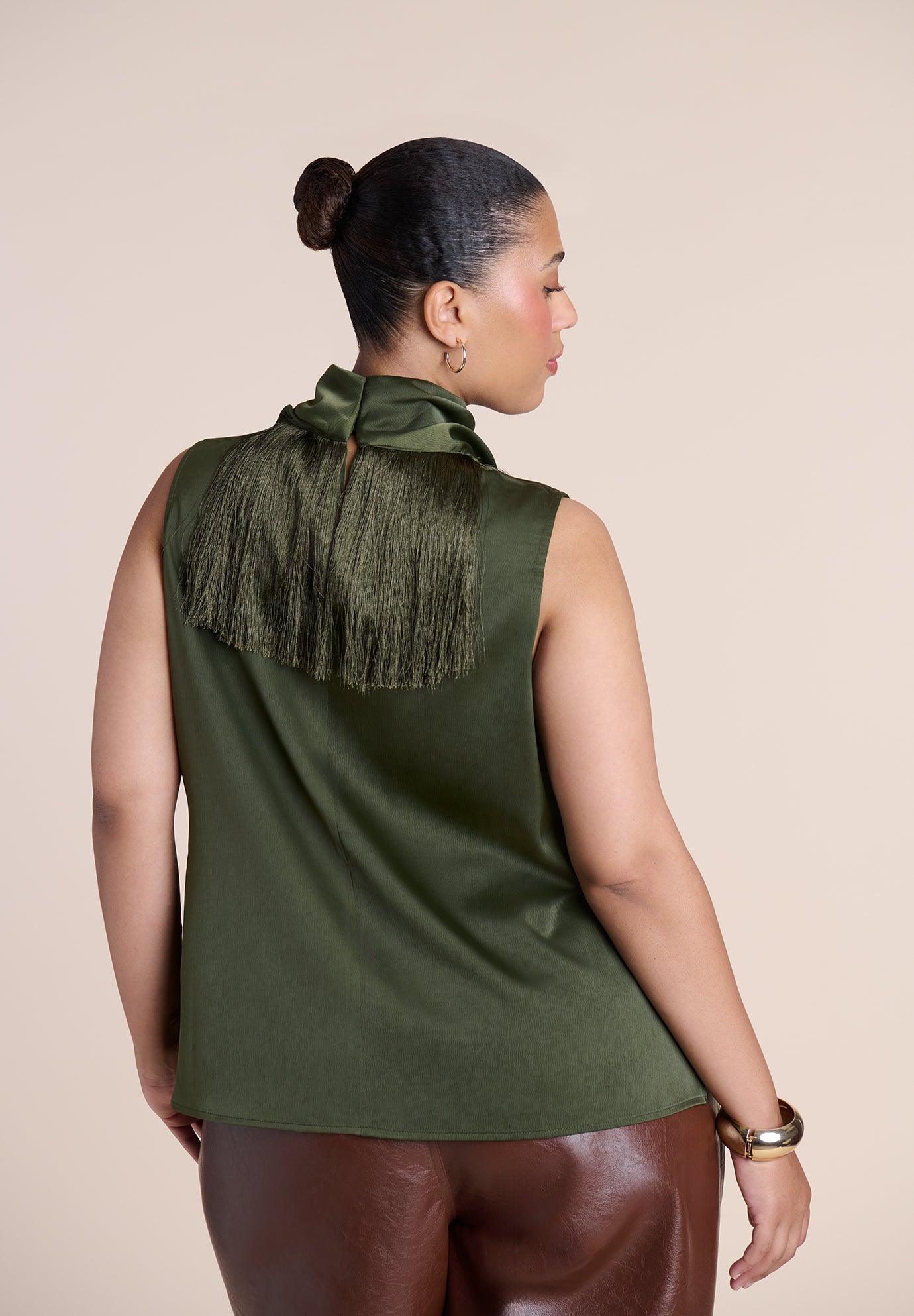 Satin Fringed Scarf Top image number 1