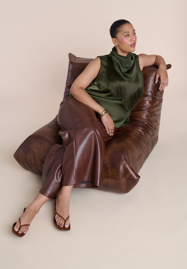 Satin Fringed Scarf Top image number 3