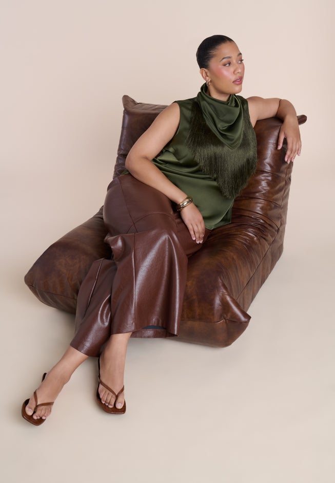 Satin Fringed Scarf Top image number 4