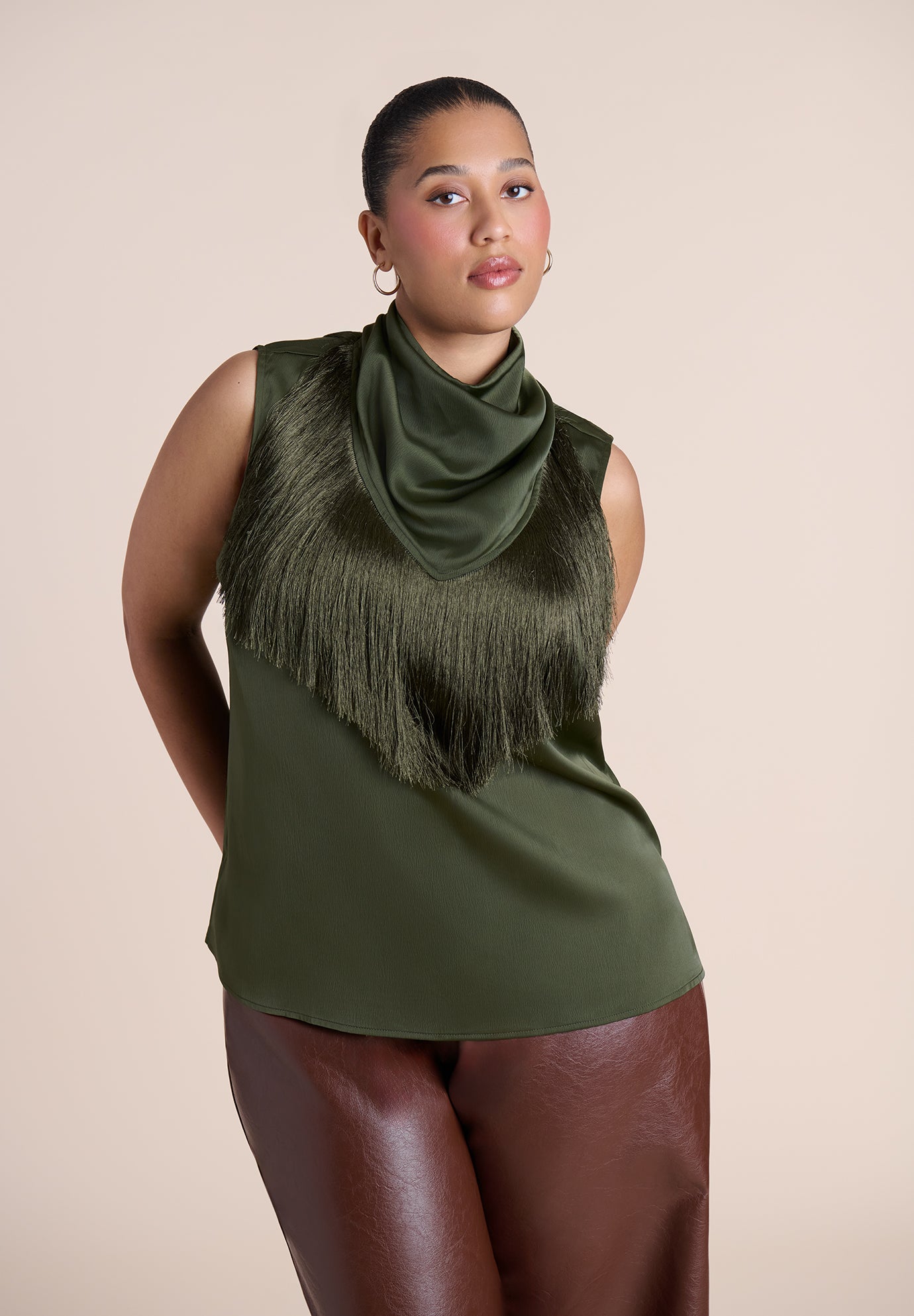 Satin Fringed Scarf Top image number 0