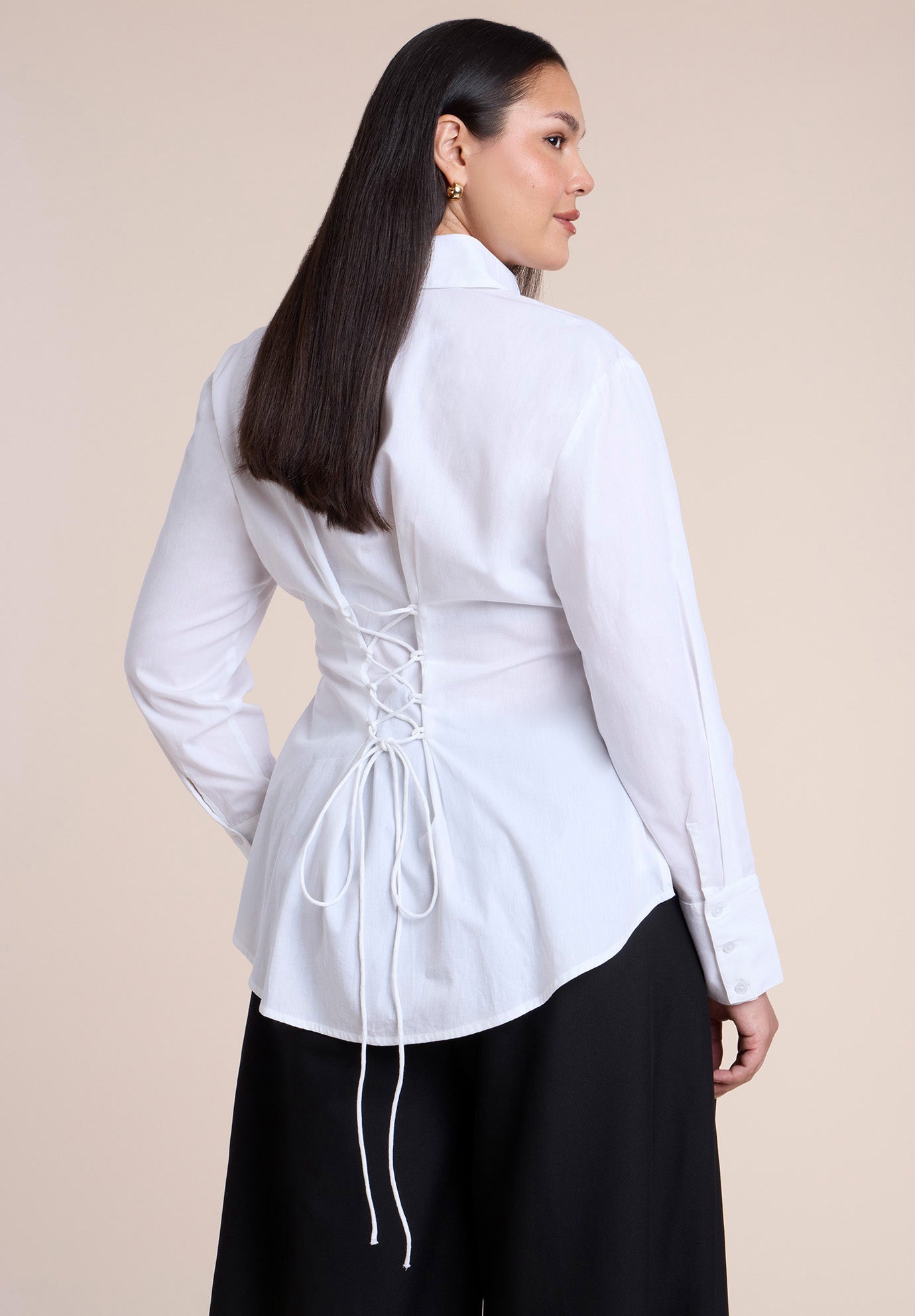 Poplin Lace-Up Button Up Top image number 0