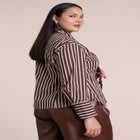 Striped Poplin Button Up Top With Tie image number 1