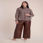 Striped Poplin Button Up Top With Tie image number 3