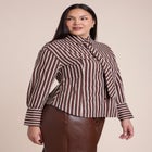 Striped Poplin Button Up Top With Tie image number 0