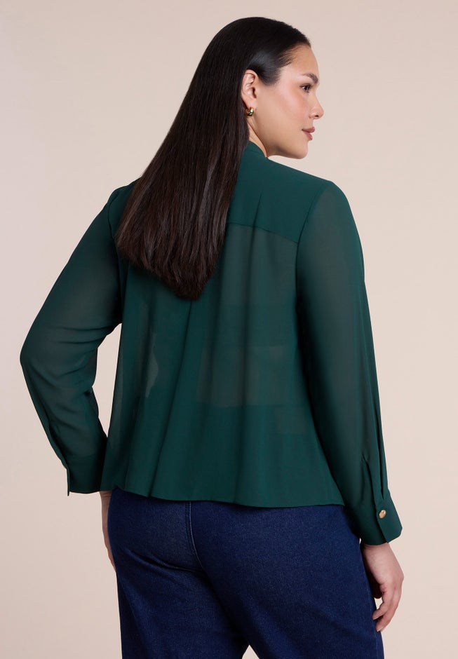 Chiffon Draped Placket Top image number 1