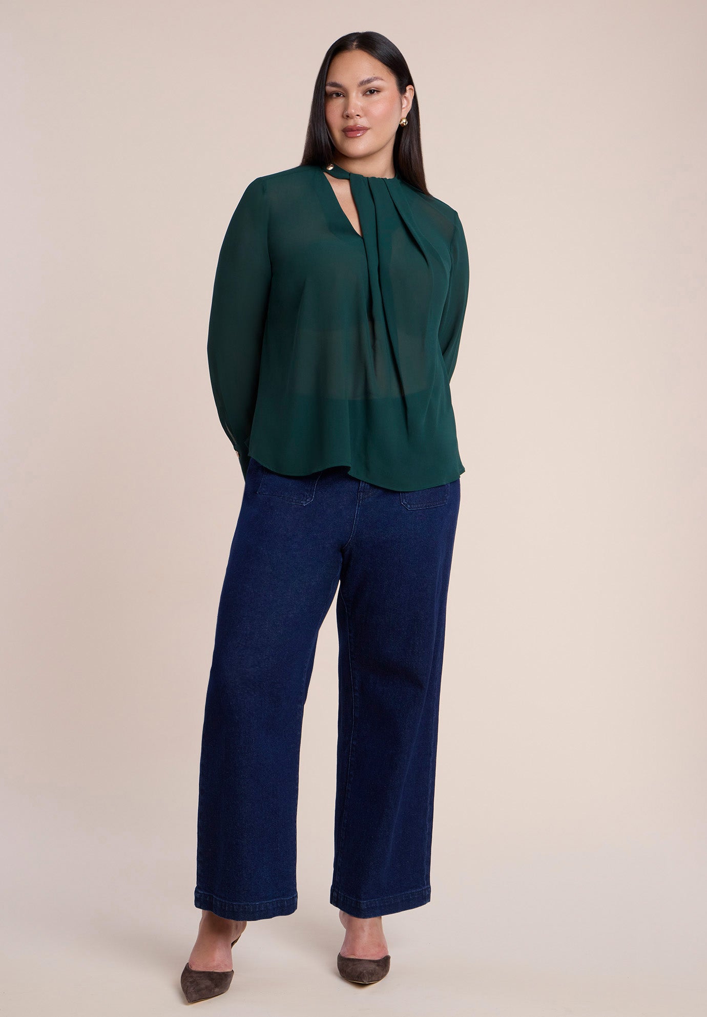 Chiffon Draped Placket Top image number 3
