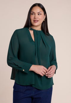 Chiffon Draped Placket Top