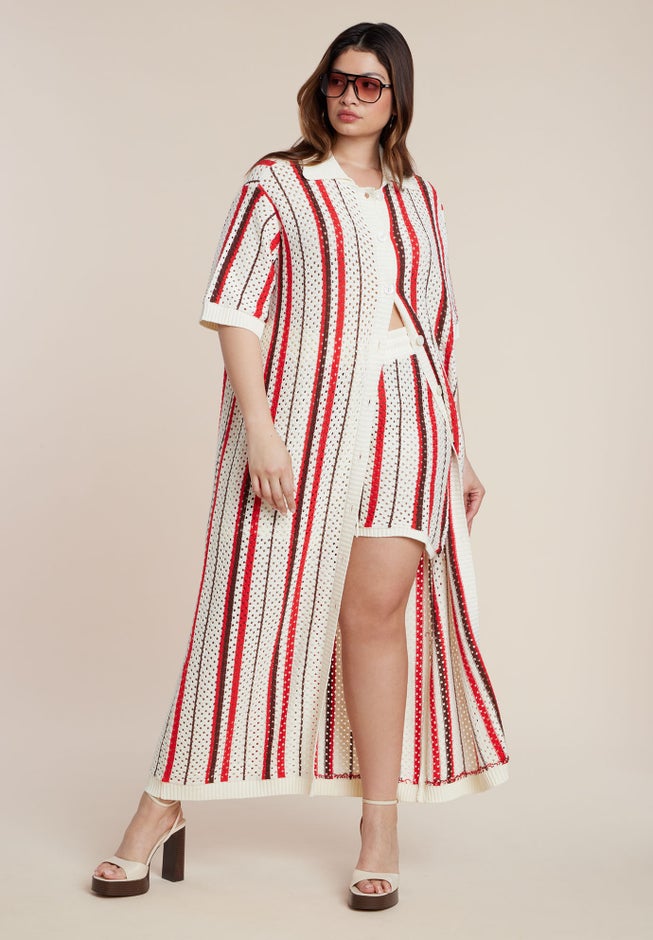 Striped Crochet Short image number 1