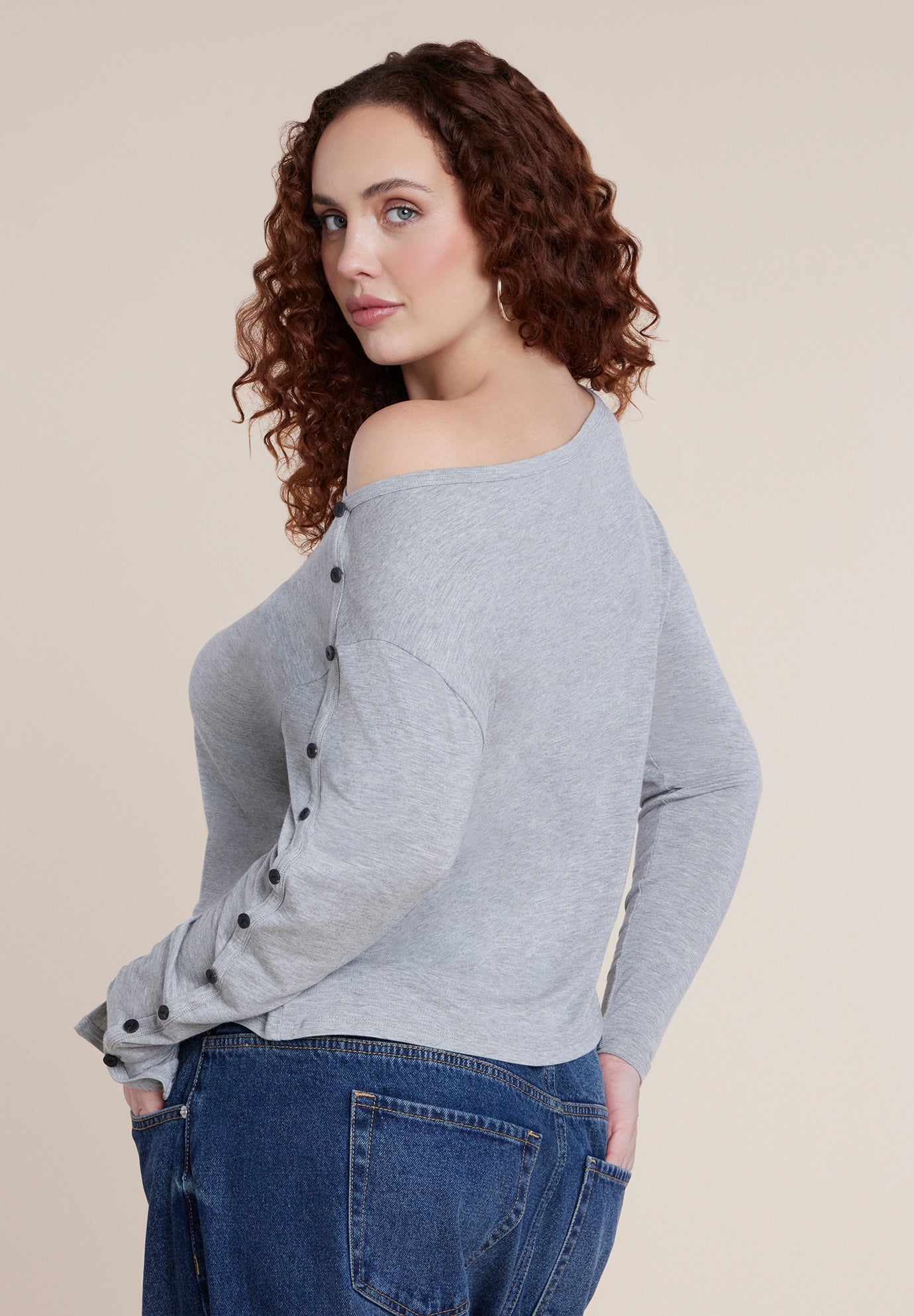 Off The Shoulder Button Detail Top image number 1