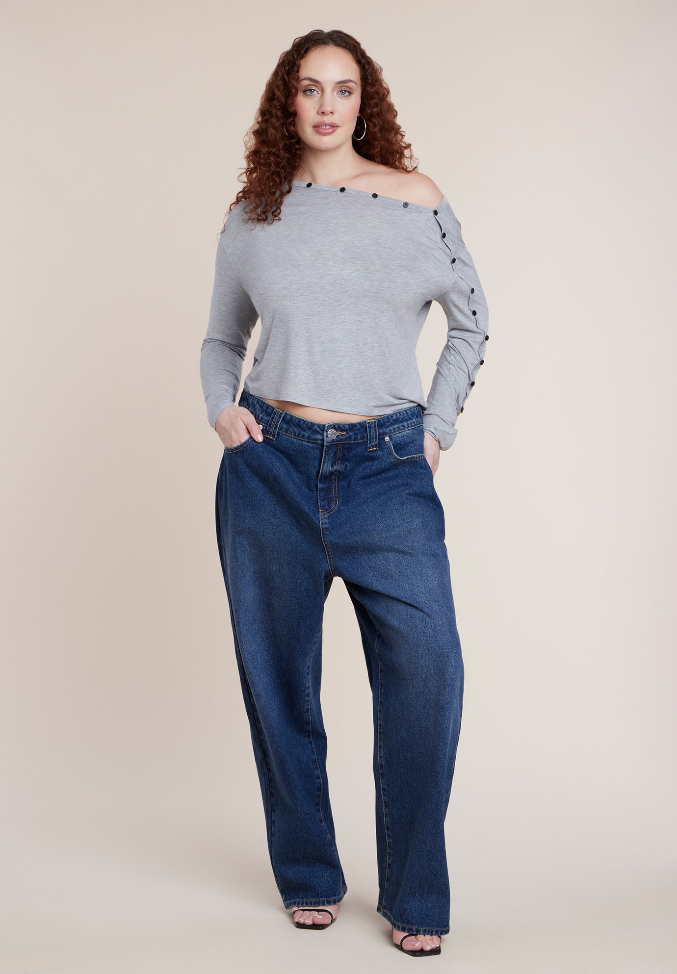 Off The Shoulder Button Detail Top image number 2