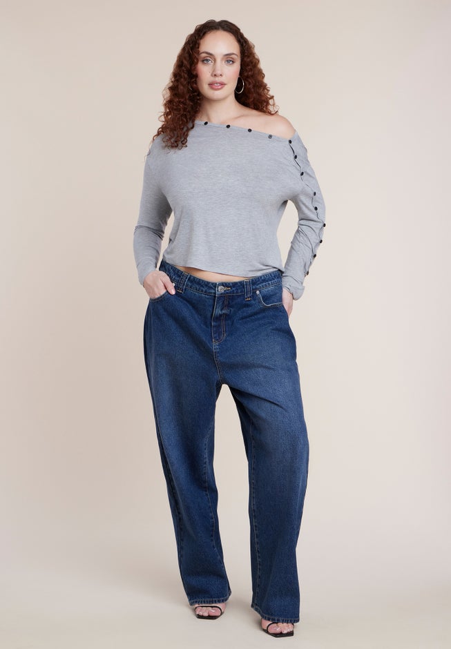 Off The Shoulder Button Detail Top image number 2
