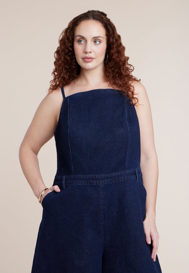 Stretch Denim Culotte Jumpsuit image number 2