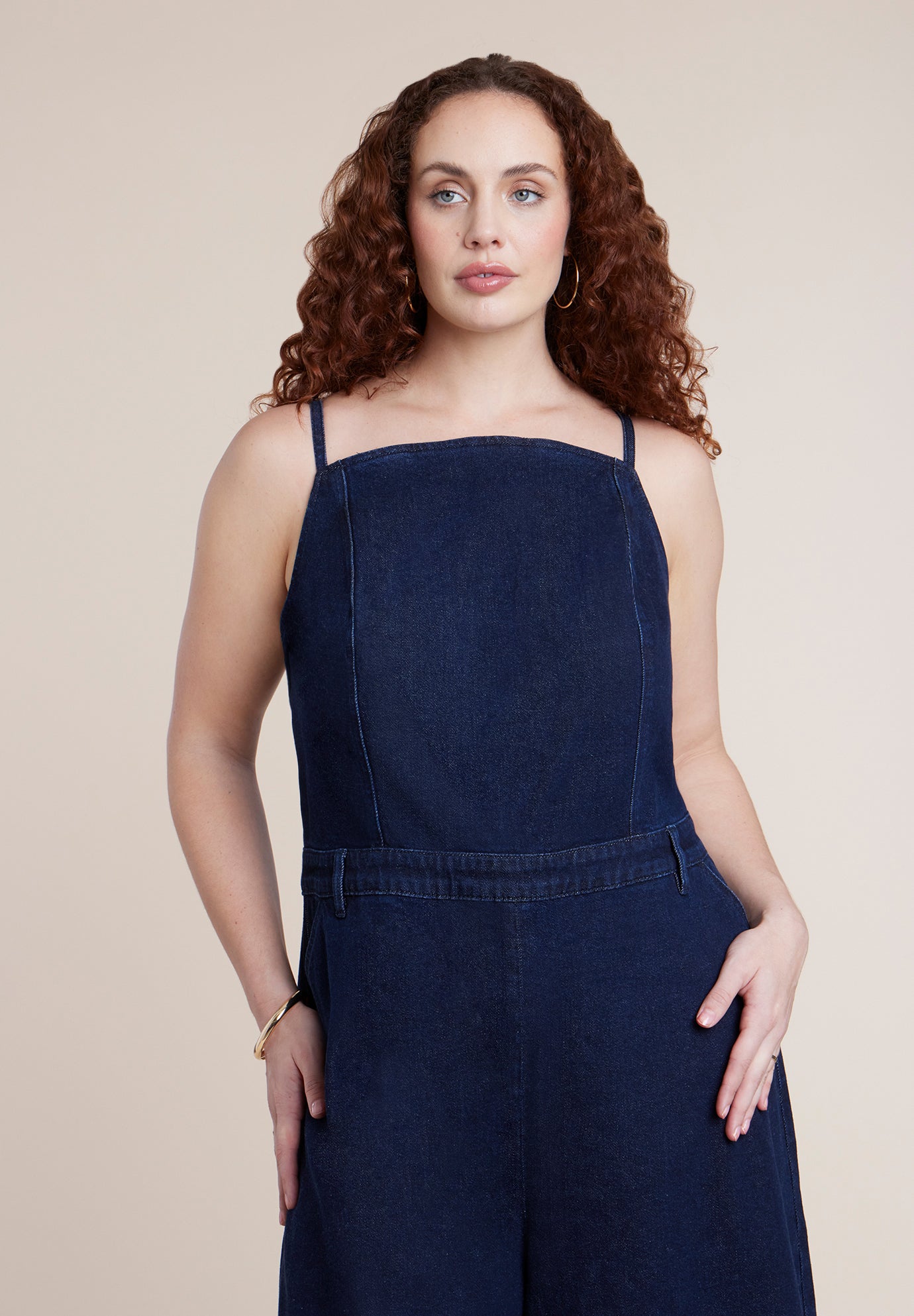 Stretch Denim Culotte Jumpsuit image number 3