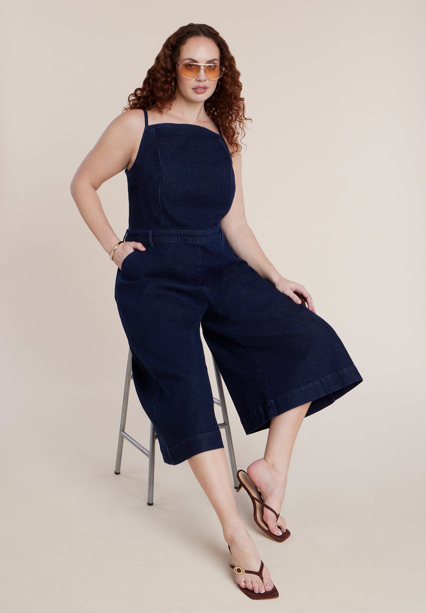 Stretch Denim Culotte Jumpsuit image number 4