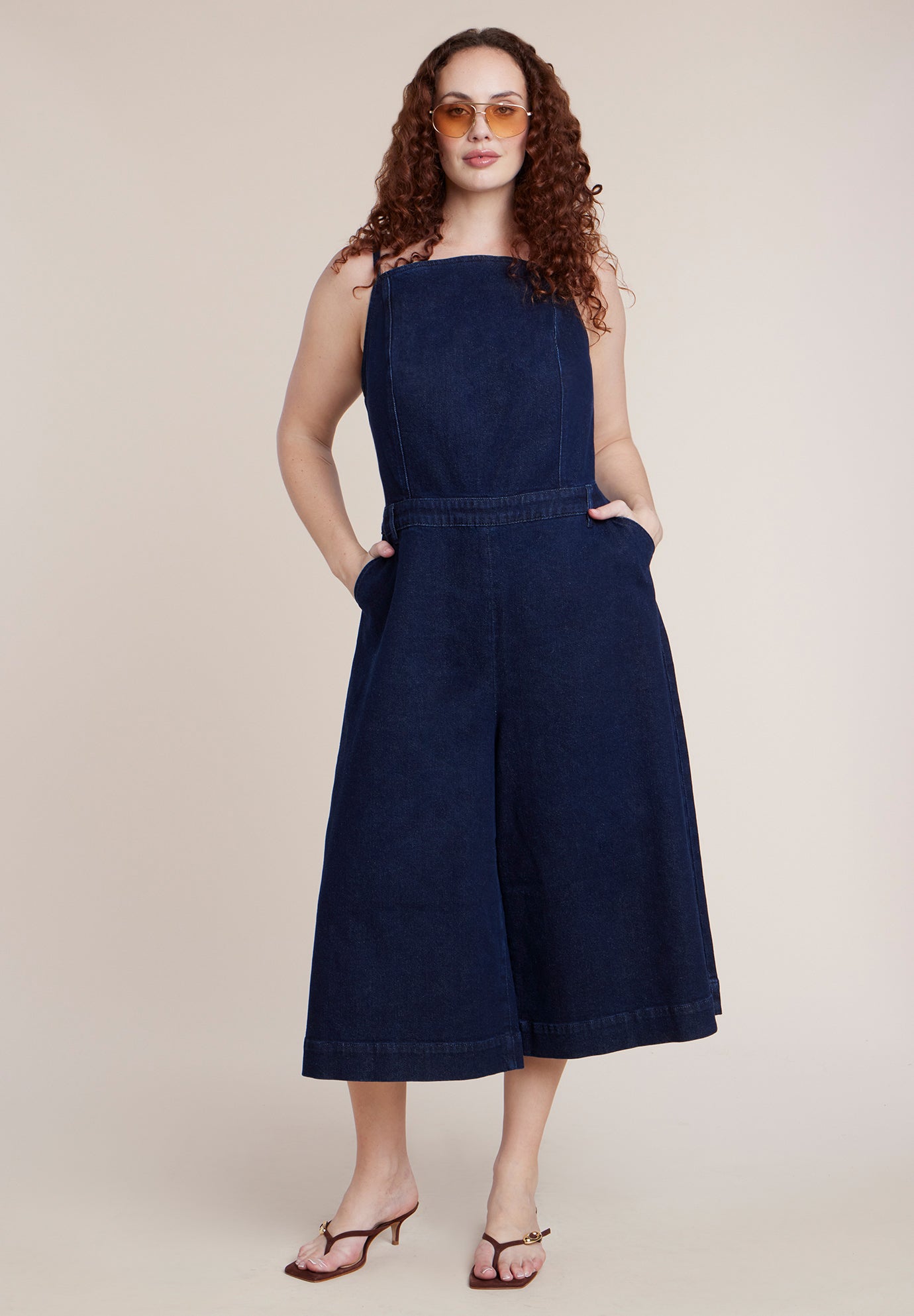 Stretch Denim Culotte Jumpsuit image number 0