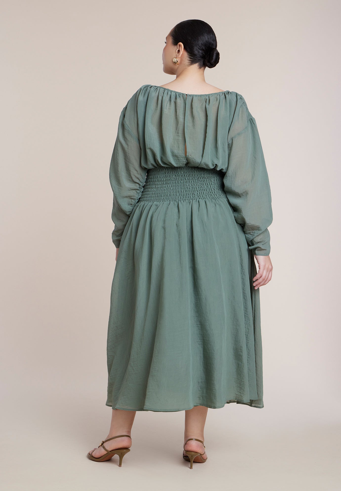 Dramatic Sleeve Smocked Midi Dress image number 2