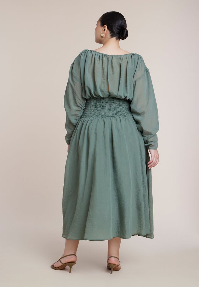 Dramatic Sleeve Smocked Midi Dress image number 2