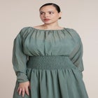 Dramatic Sleeve Smocked Midi Dress image number 3
