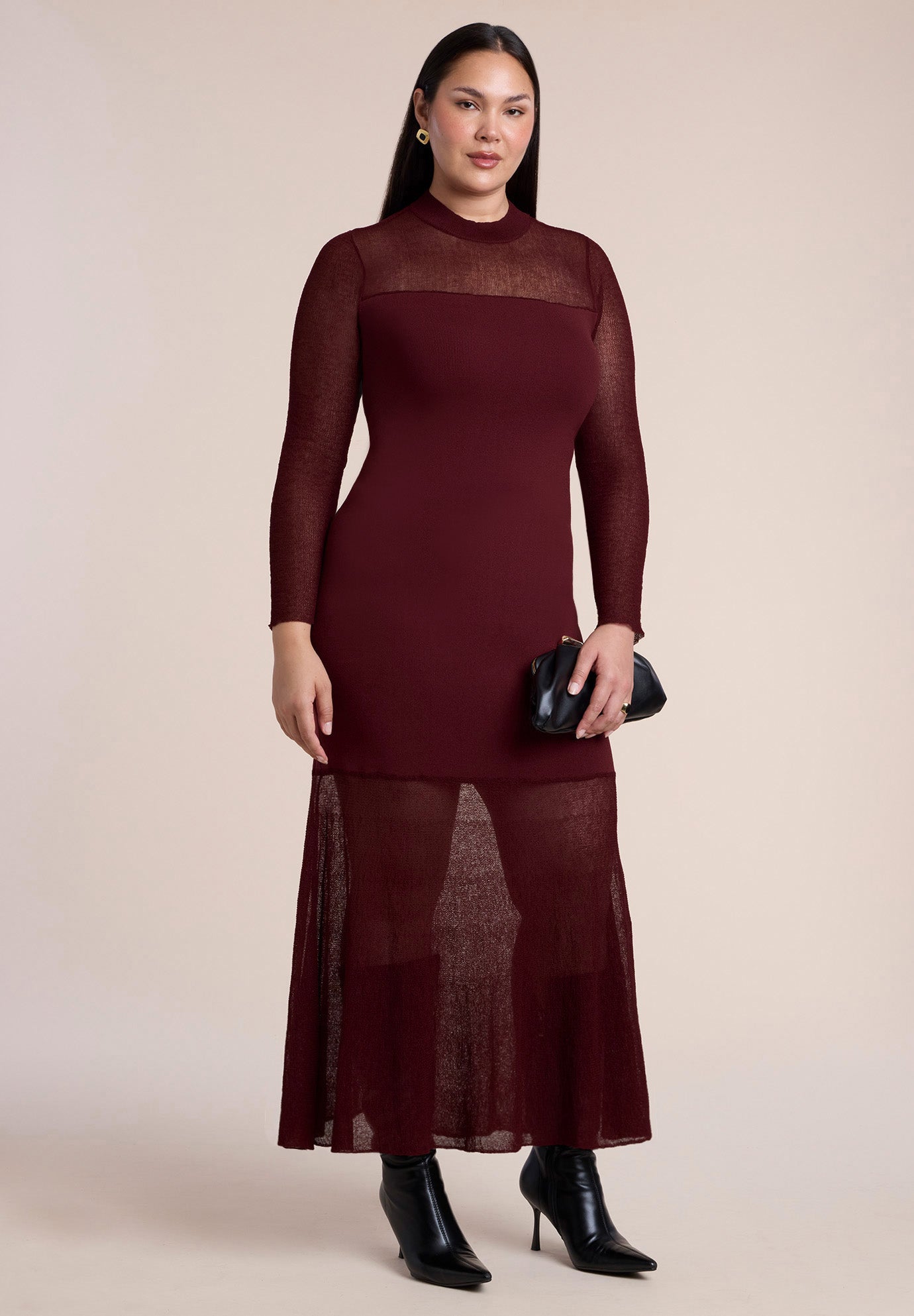 Sheer Panel Sweater Maxi Dress image number 1