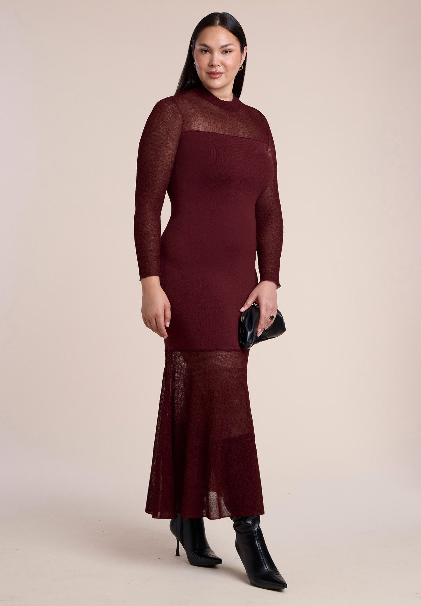 Sheer Panel Sweater Maxi Dress image number 2