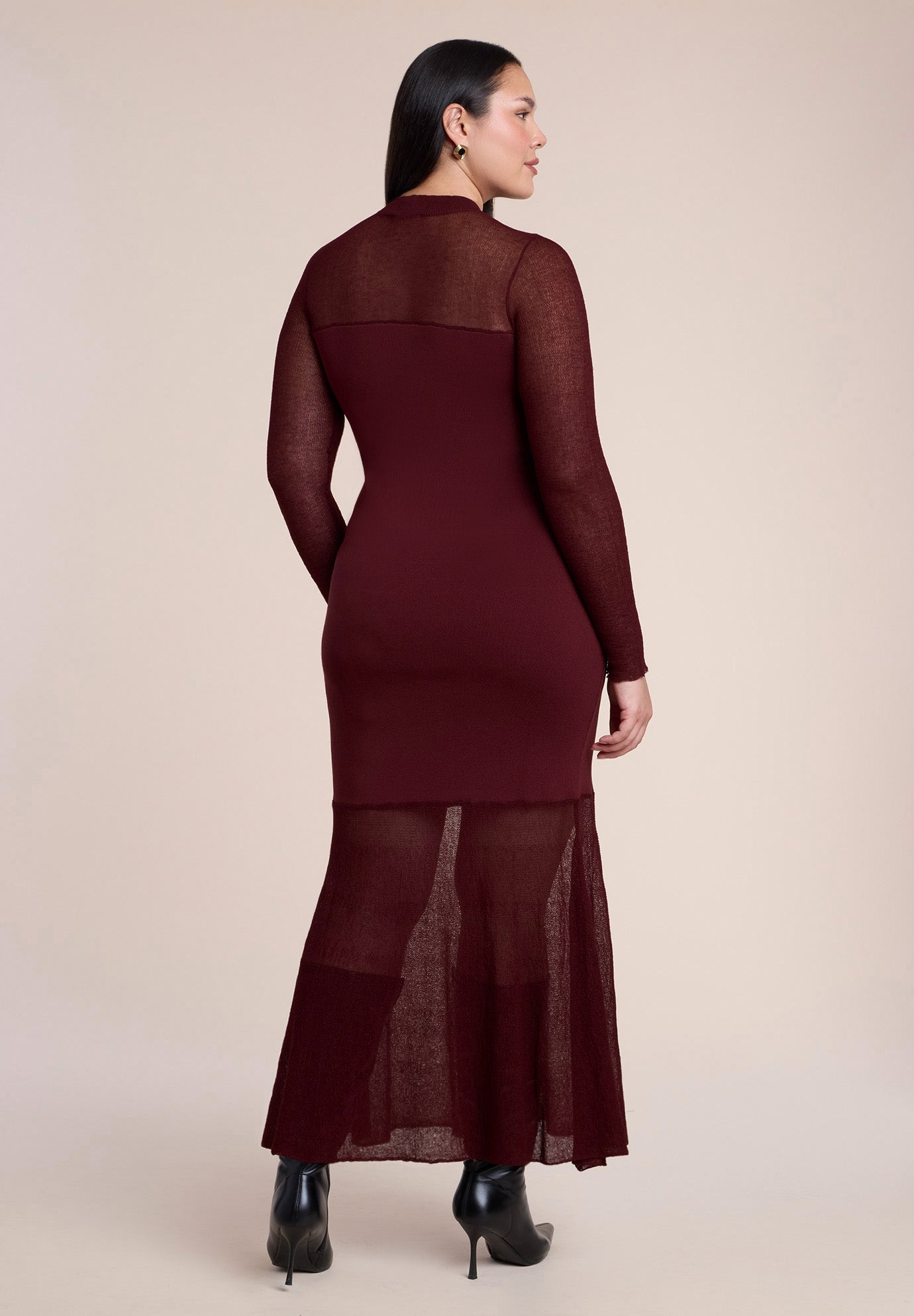 Sheer Panel Sweater Maxi Dress image number 3