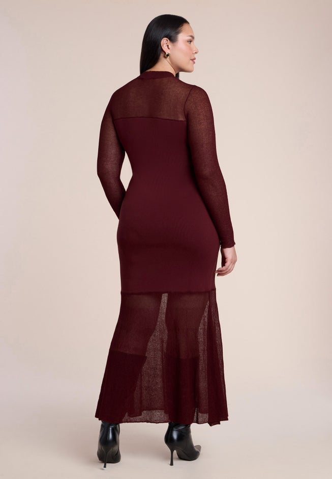 Sheer Panel Sweater Maxi Dress image number 3