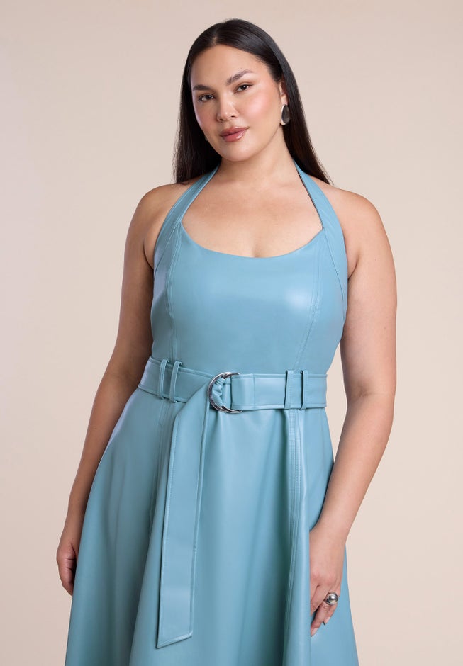 Faux Leather Halter Midi Dress image number 4
