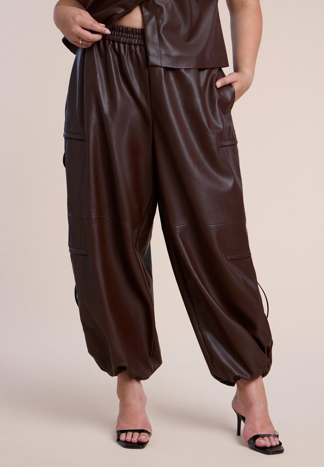 Faux Leather Zipper Detail Jogger Pant image number 1