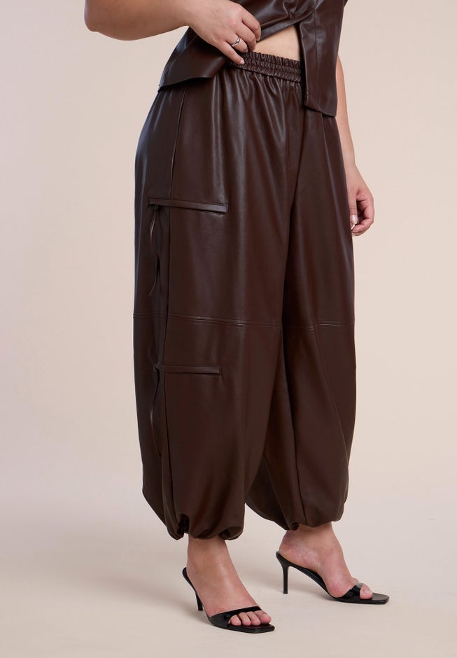 Faux Leather Zipper Detail Jogger Pant image number 2