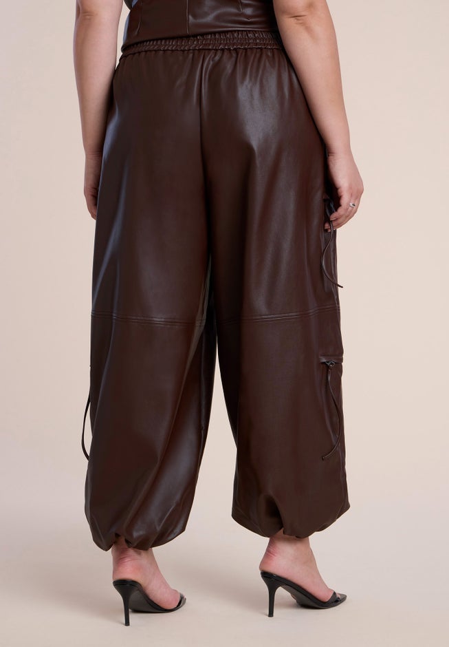Faux Leather Zipper Detail Jogger Pant image number 3