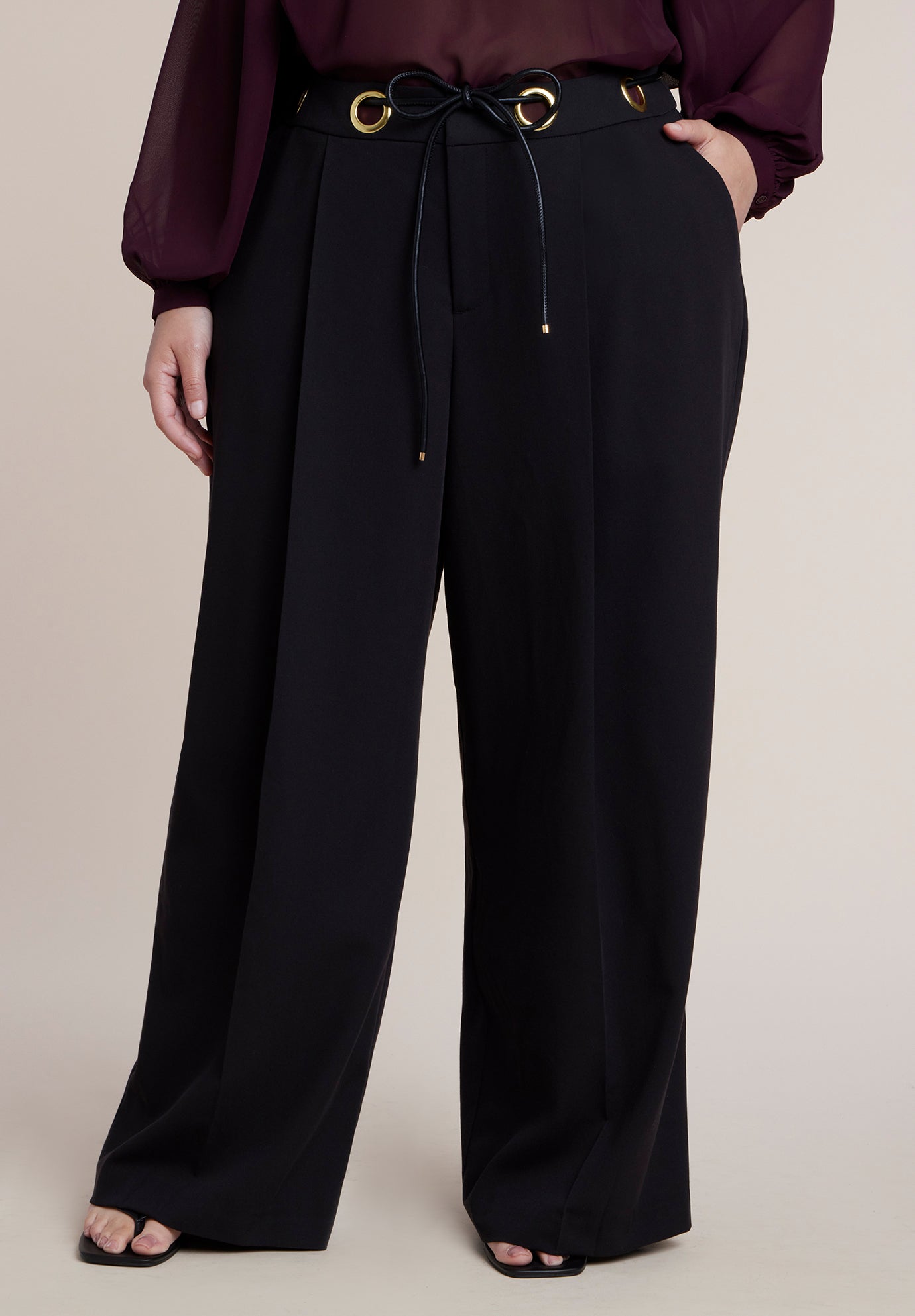 Grommet Detail Trouser with Leather Belt image number 1
