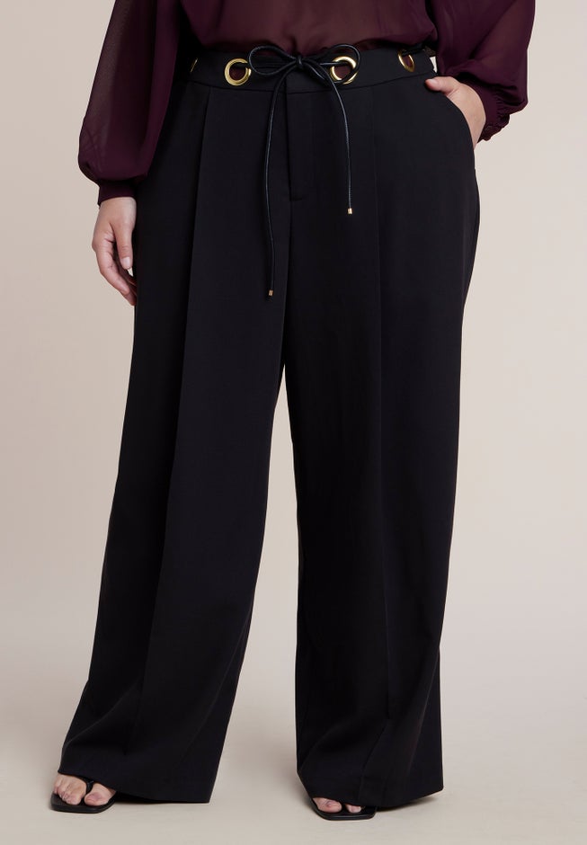 Grommet Detail Trouser with Leather Belt image number 1