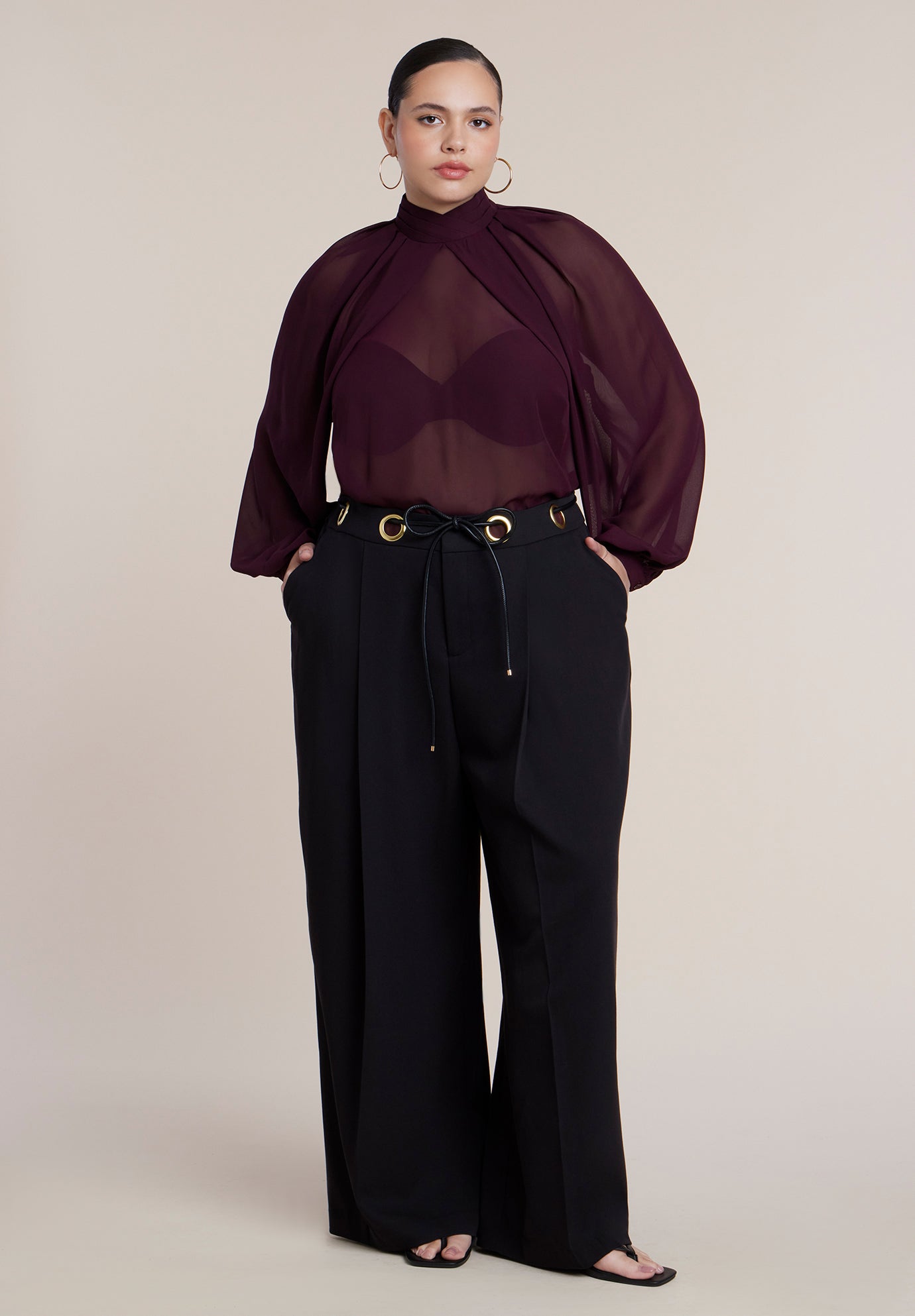 Grommet Detail Trouser with Leather Belt image number 0