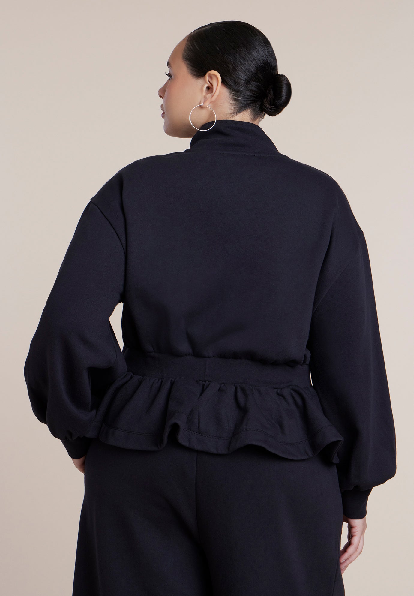 Cinched Zip-Front Peplum Sweatshirt image number 2